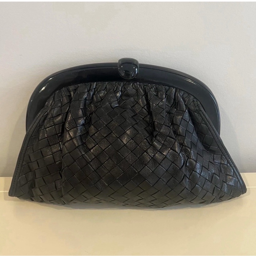 Bottega Venetta Black Woven Leather Clutch Bag